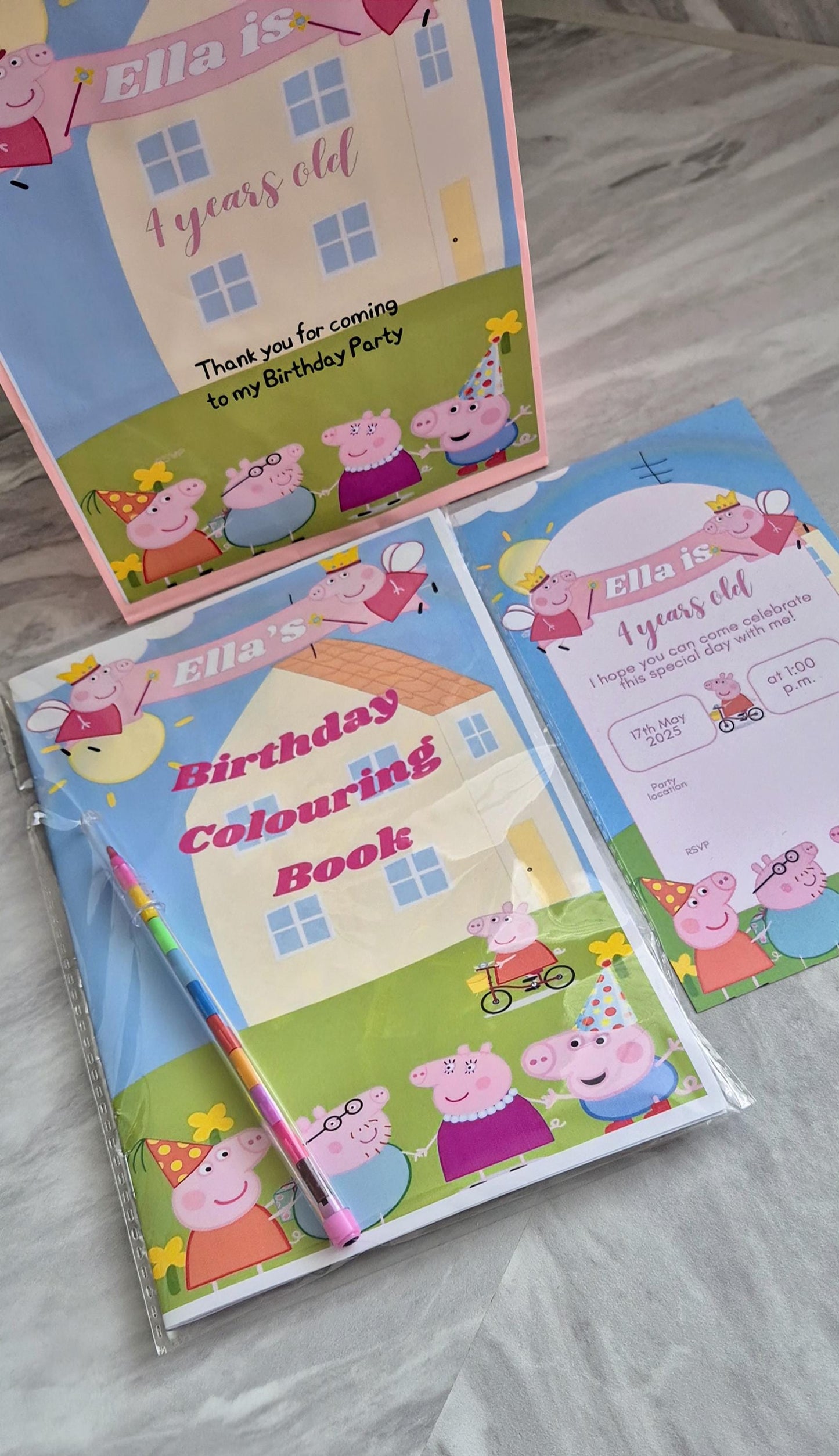 PIG party bundle- party bag - PIG personalised colouring book- PIG party invites