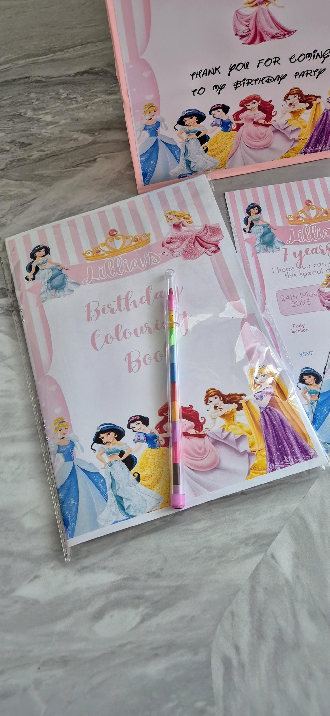 Personalized Princess Party Bundle: Bag, Coloring Book & Invites