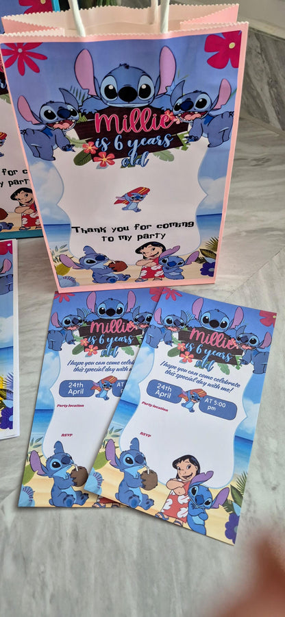 Personalized Stitch Party Bundle: Bag, Coloring Book, Invites