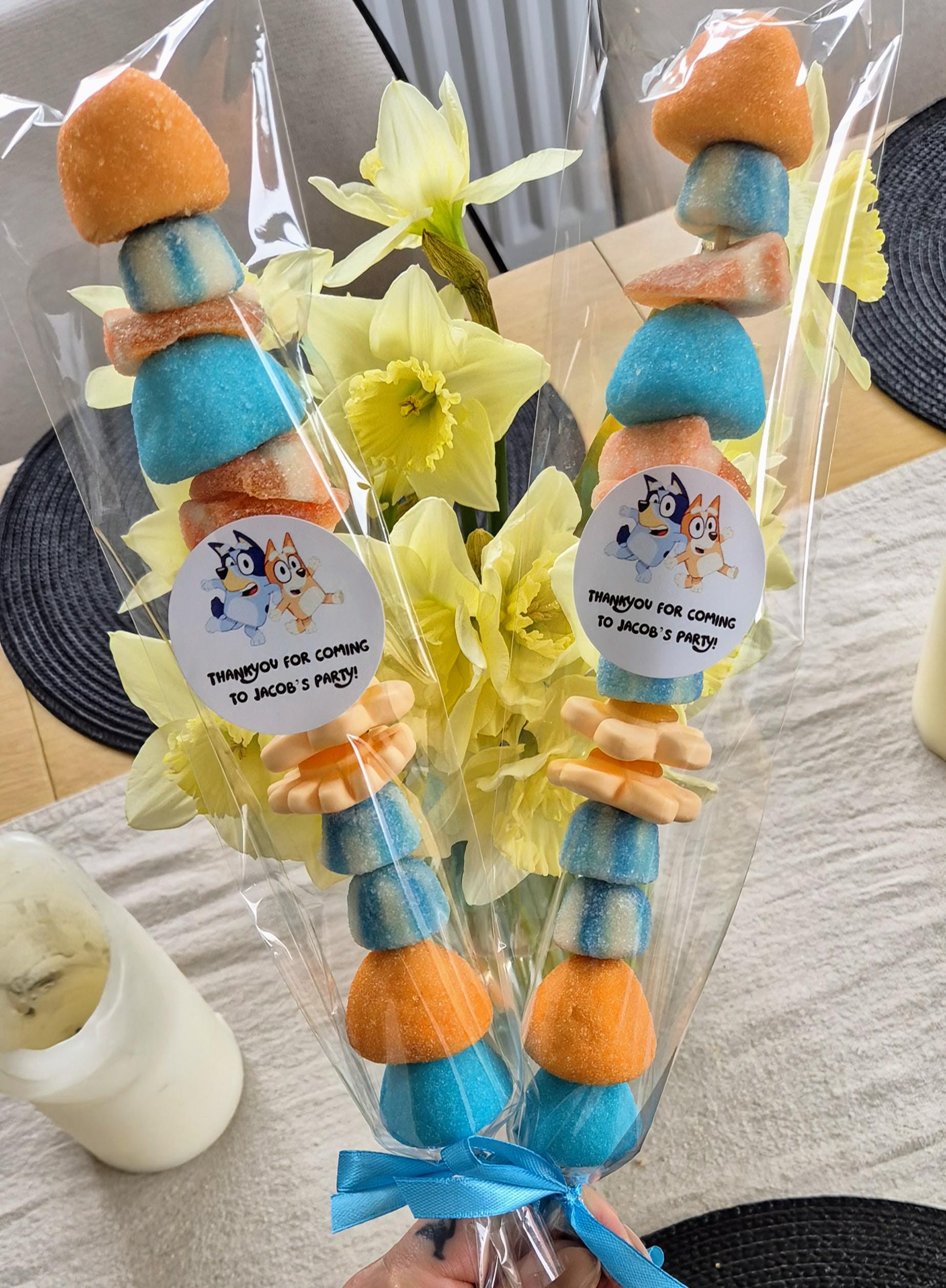 Bluey-Themed Sweet Kebabs: Personalized Party Favors