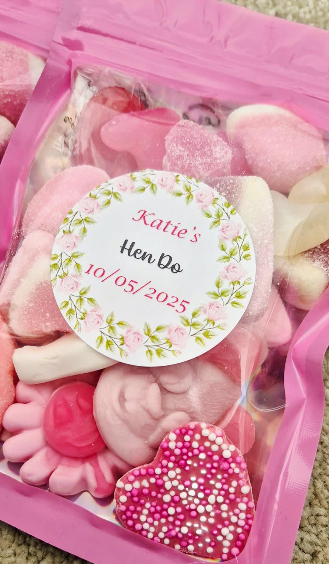 Personalized Hen Do Sweet Favours: Pink Candy Goodie Bag