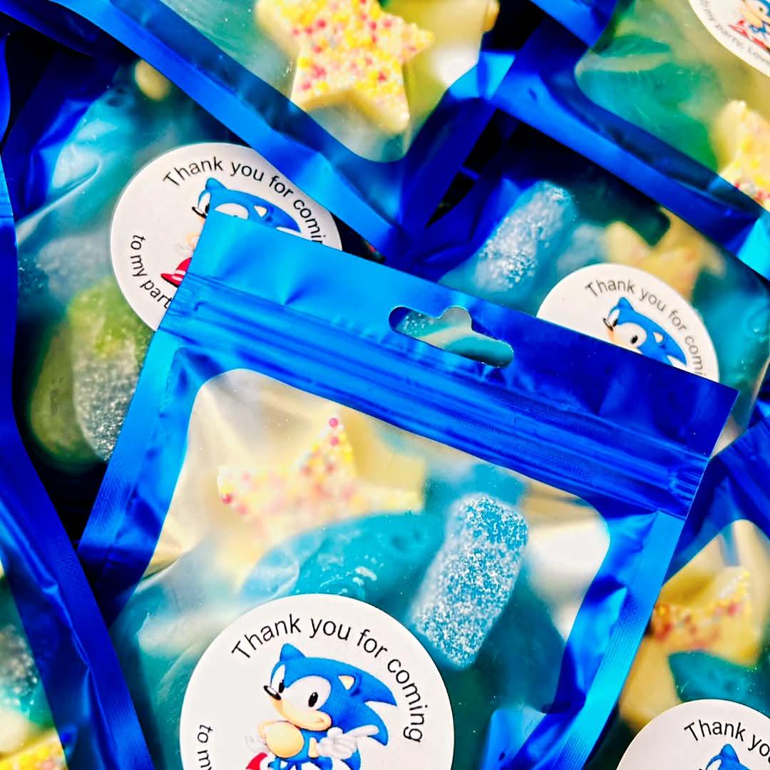 Sonic Party Favors: Personalized Blue Sweet Pouches