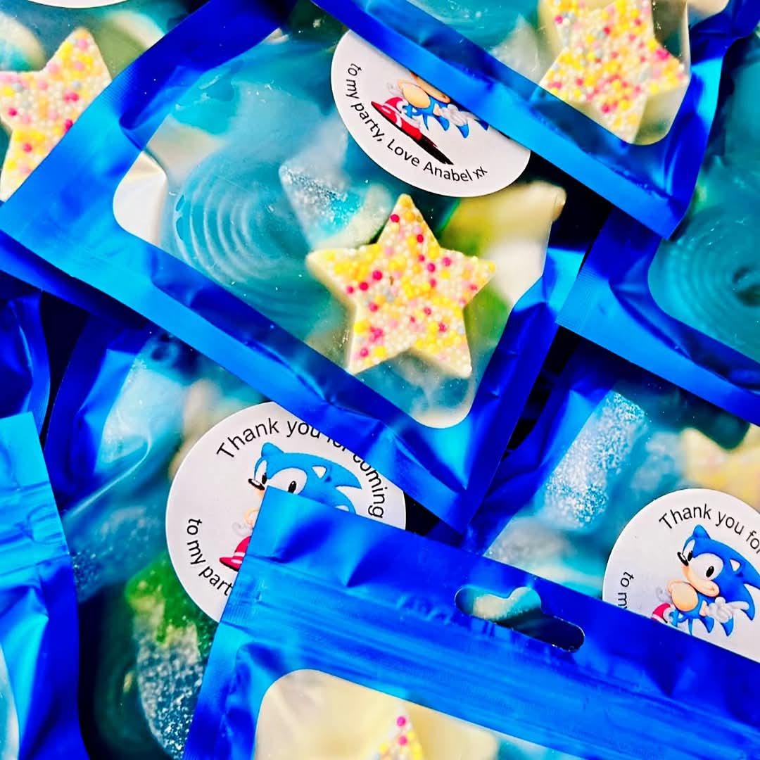 Sonic Party Favors: Personalized Blue Sweet Pouches