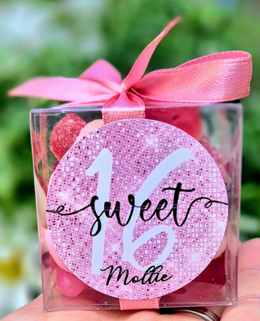 Sweet cubes - Sweet sixteen sweet boxes - Personalised filled sweet cubes - Birthday party favours
