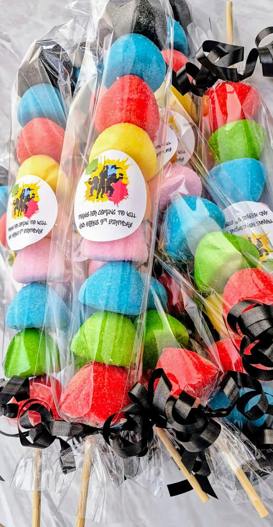 Paintball kebabs- Mallow kebabs - Colourful kebabs - paintball mallows