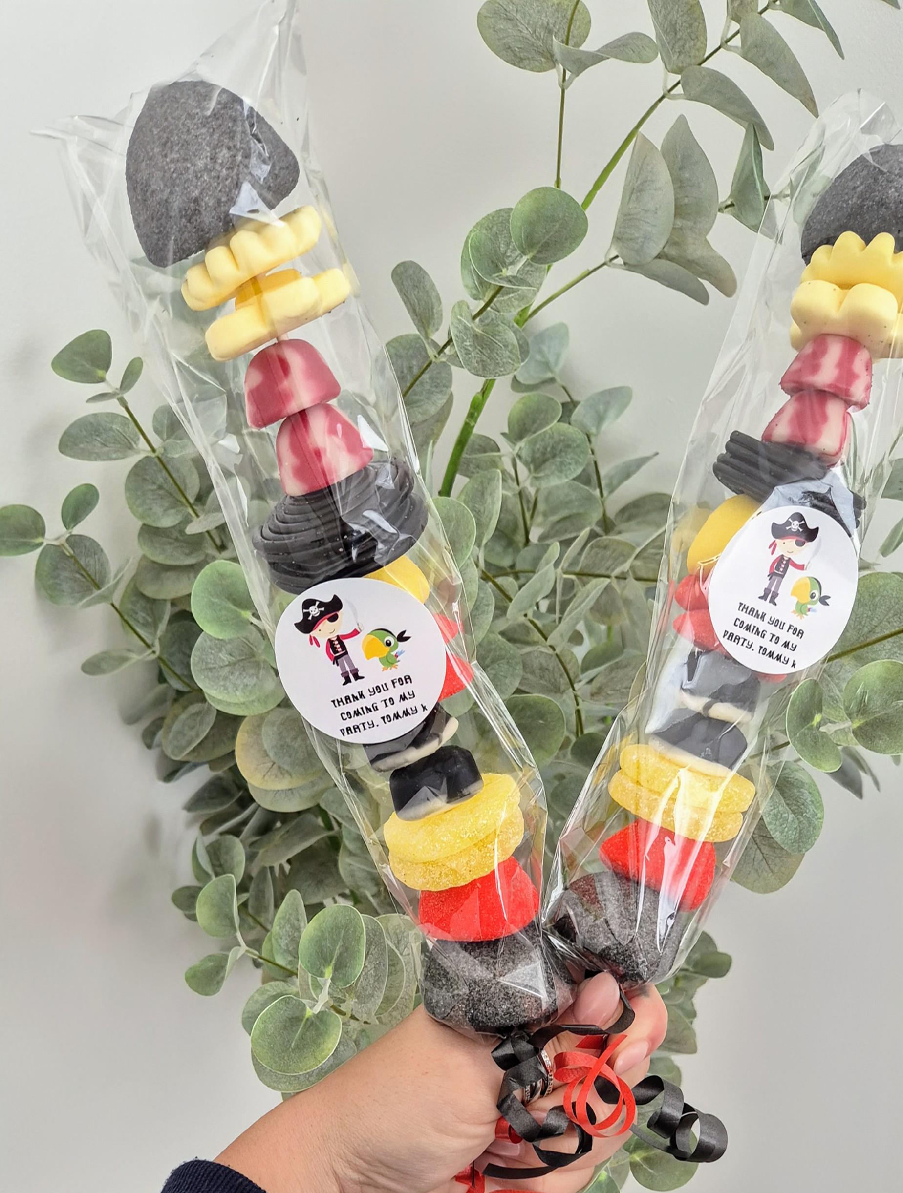 Pirate Sweet Kebabs: Party Favors with Red & Black Ribbon