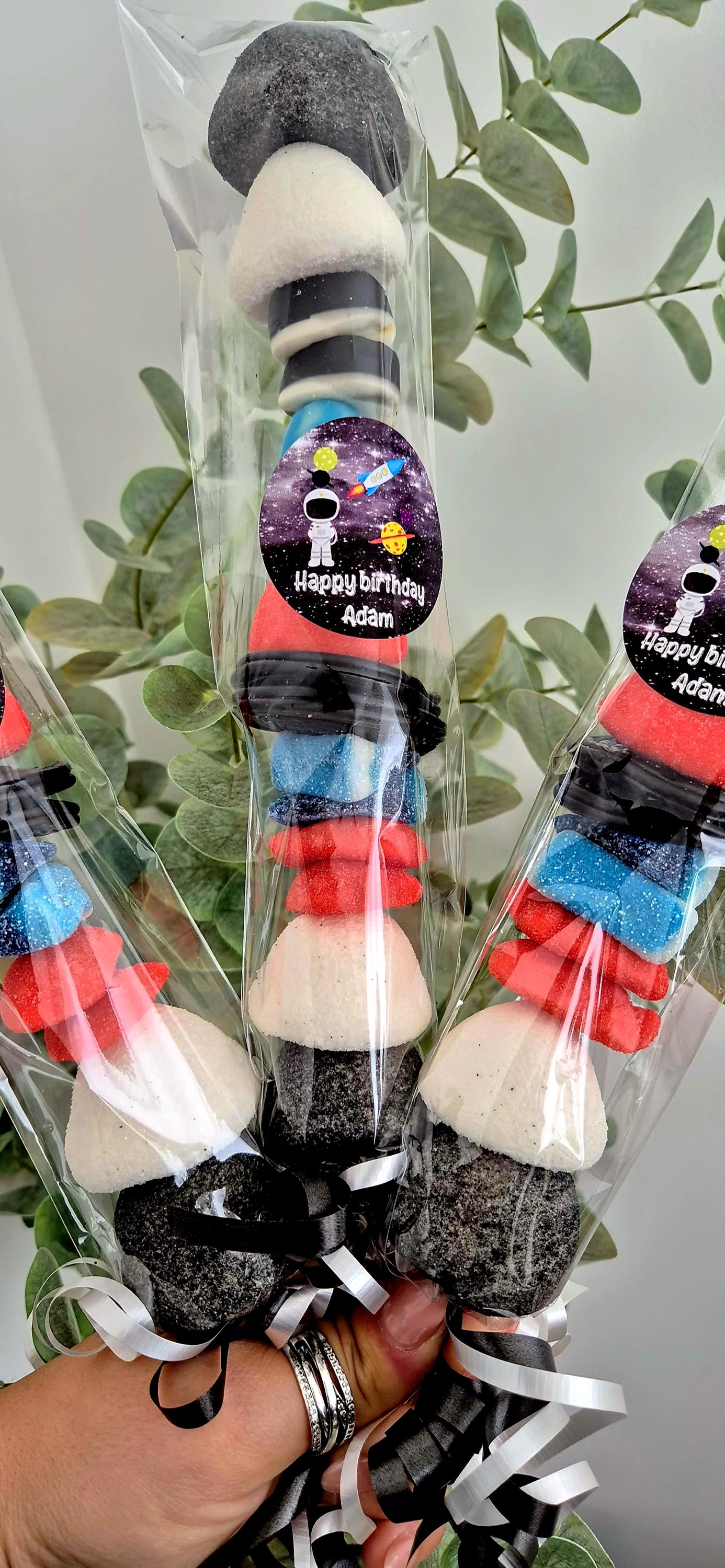 Space Sweet Kebabs: Party Favors with Personalized Sticker