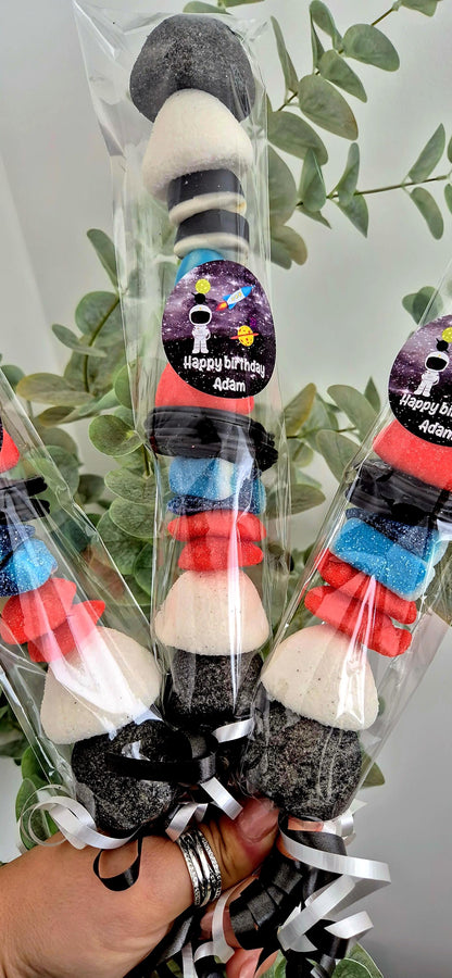Space Sweet Kebabs: Party Favors with Personalized Sticker