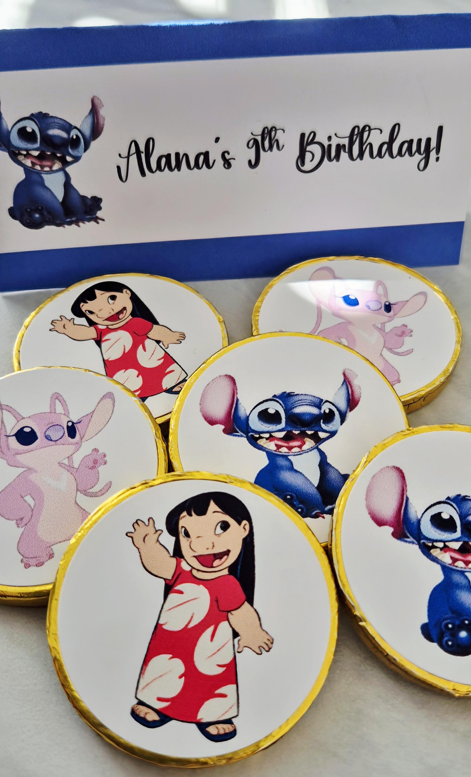Stitch- inspired party favours - Stitch- inspired chocolate coin bags - Party favours