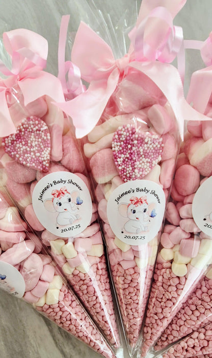 Pink Candy Cones: Baby Shower Party Favors