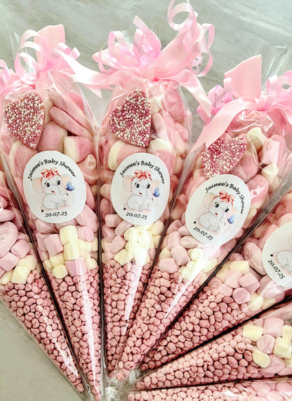 Pink Candy Cones: Baby Shower Party Favors