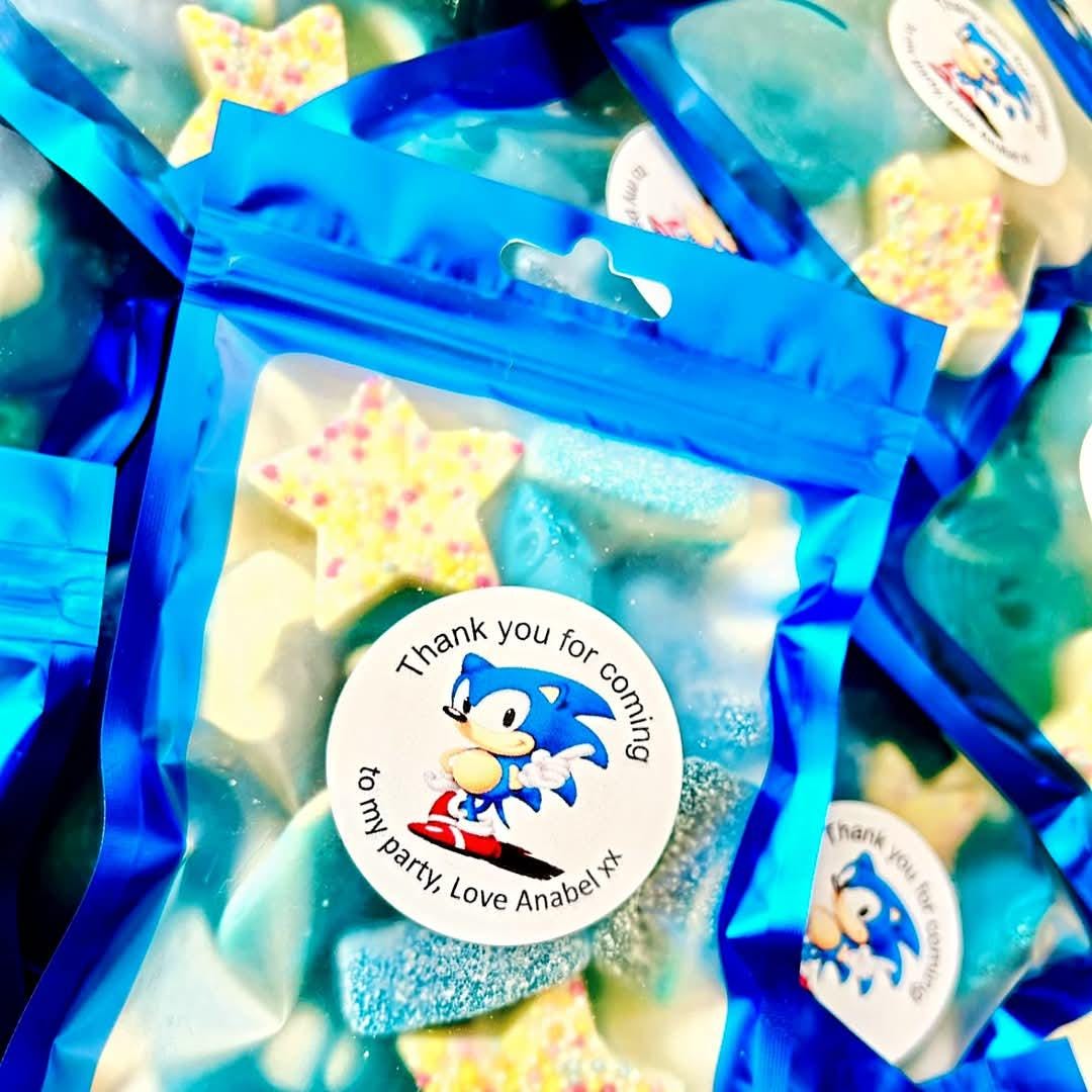 Sonic Party Favors: Personalized Blue Sweet Pouches