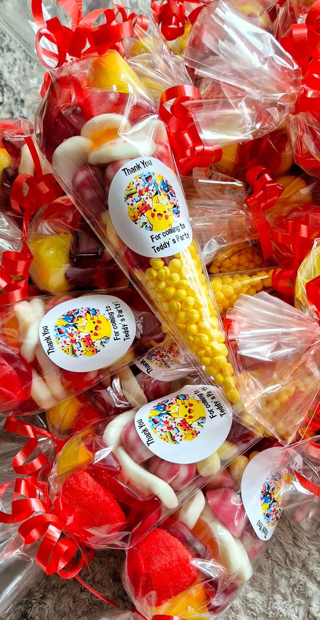Pokeman inspired sweets - party cones - Birthday party cones - pokeman Birthday cones- prefilled sweetcones