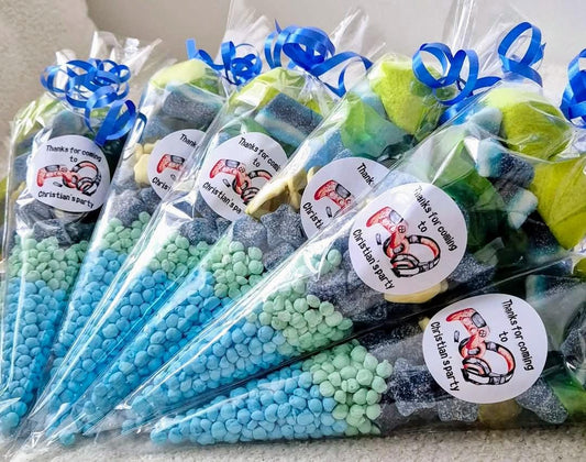 Gaming sweet cones- Party cones - Gaming inspired sweet cones- Gaming favours - Birthday- prefilled sweet cones - personalised cones