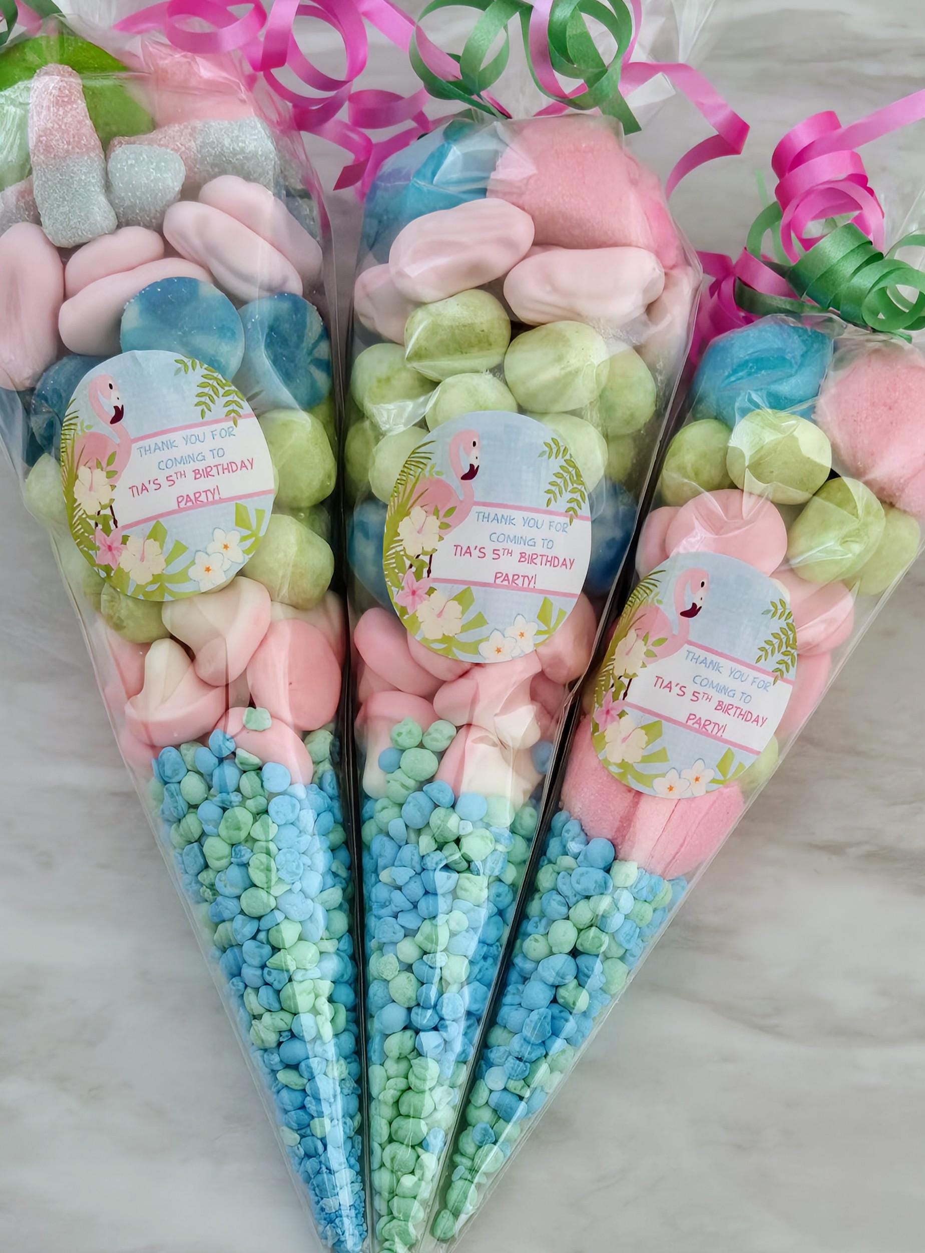 Flamingo Party Favor Cones: Personalized Birthday Treats