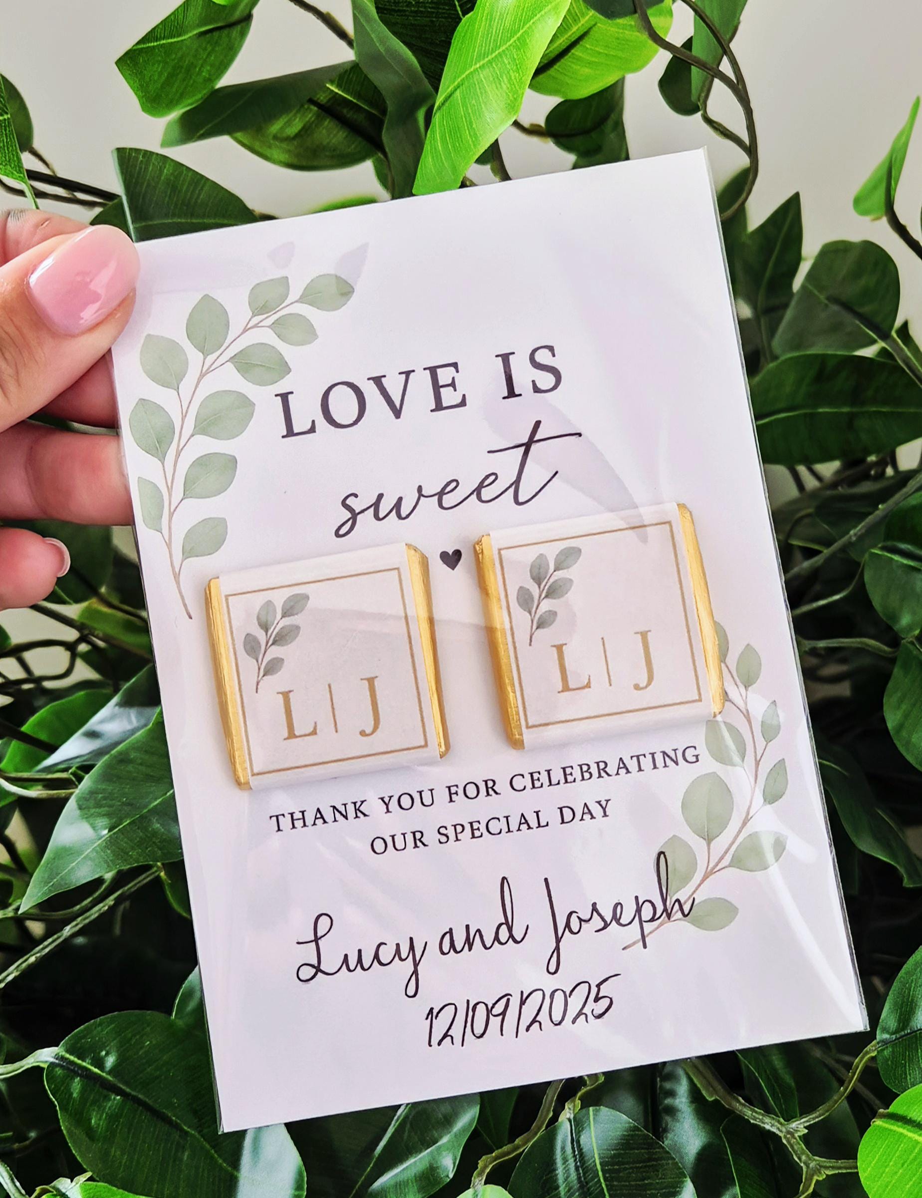 Chocolate Card personalised thank you wedding favours