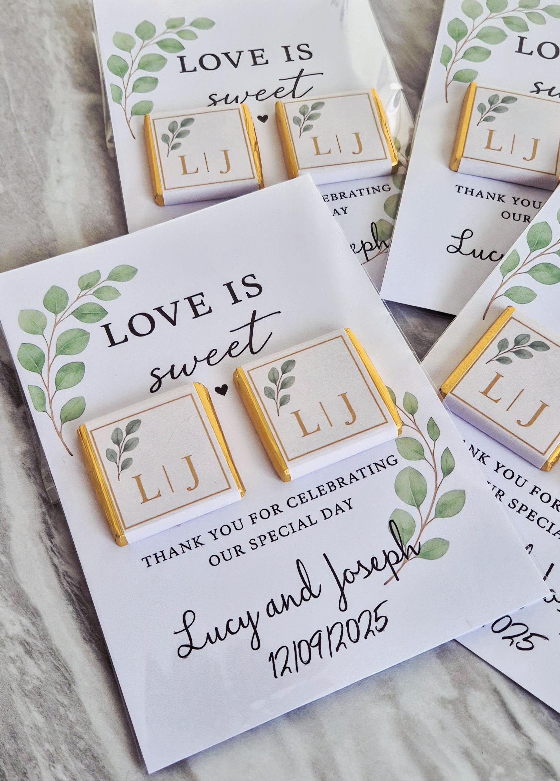 Chocolate Card personalised thank you wedding favours