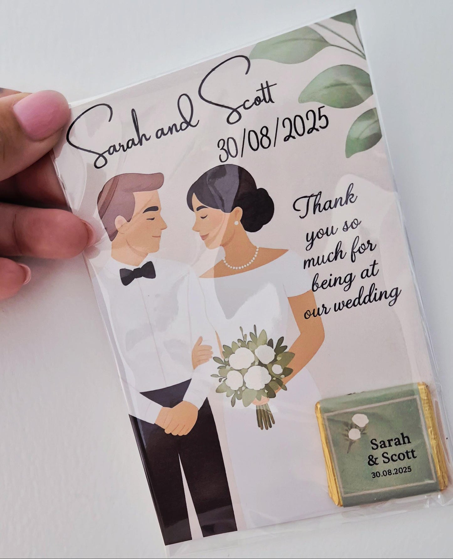 Chocolate Card personalised thank you wedding favours