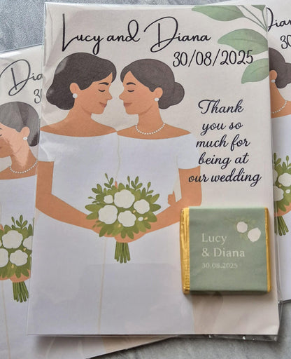 Chocolate Card personalised thank you wedding favours- Same sex marriage