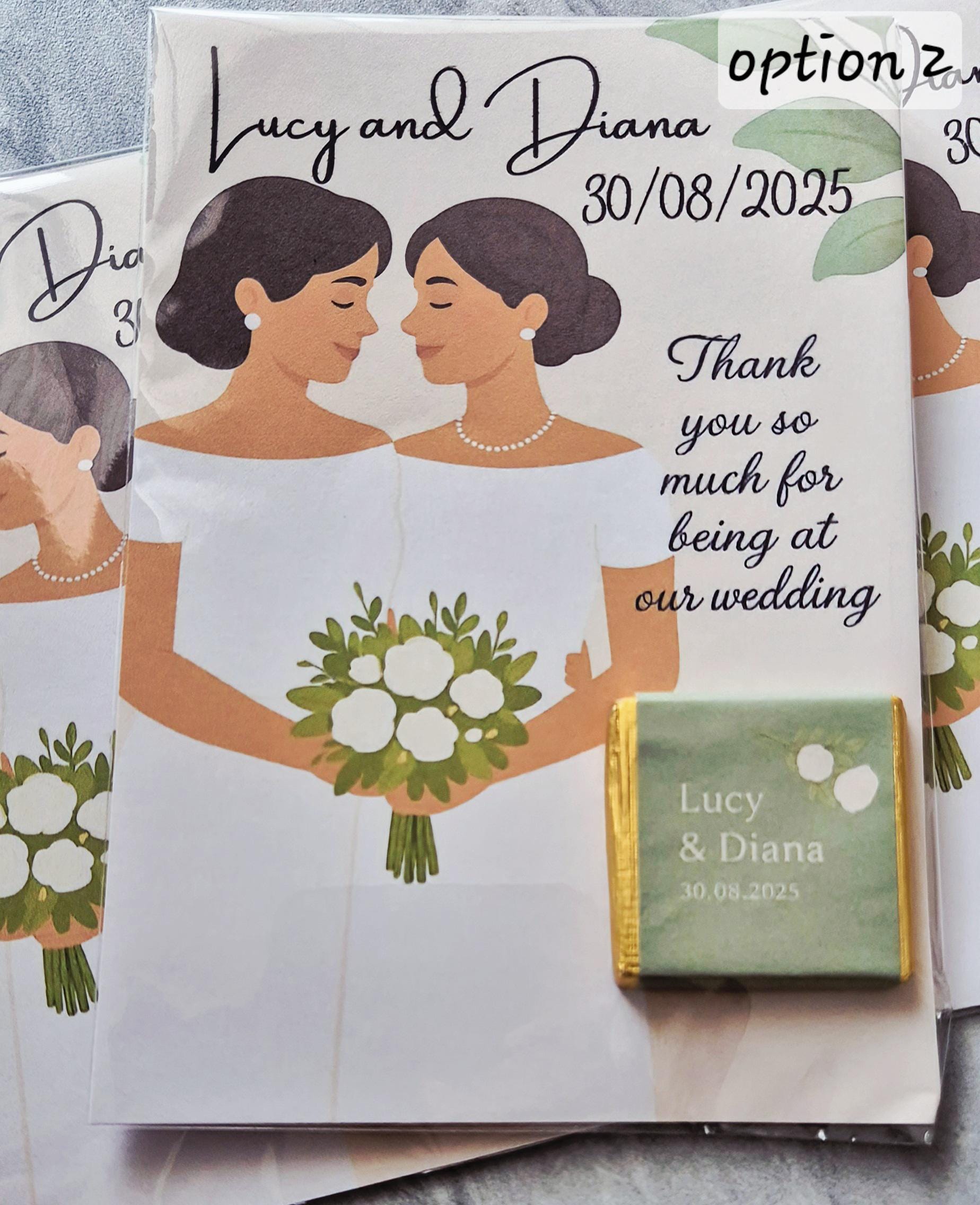 Chocolate Card personalised thank you wedding favours- Same sex marriage