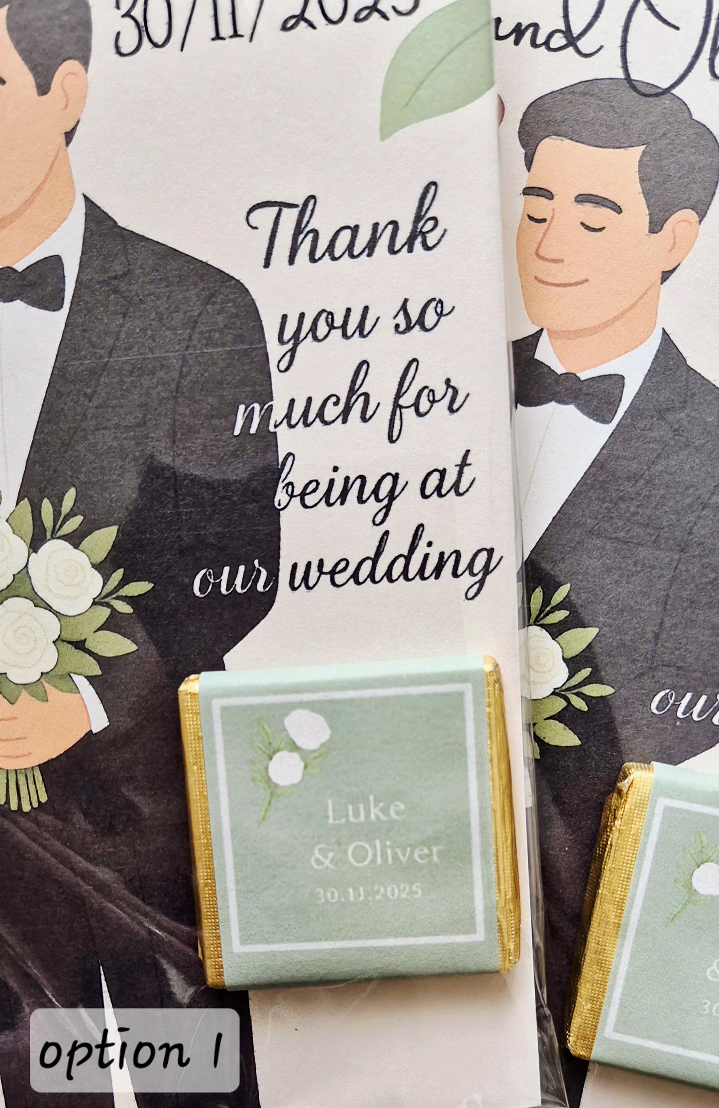 Chocolate Card personalised thank you wedding favours- Same sex marriage
