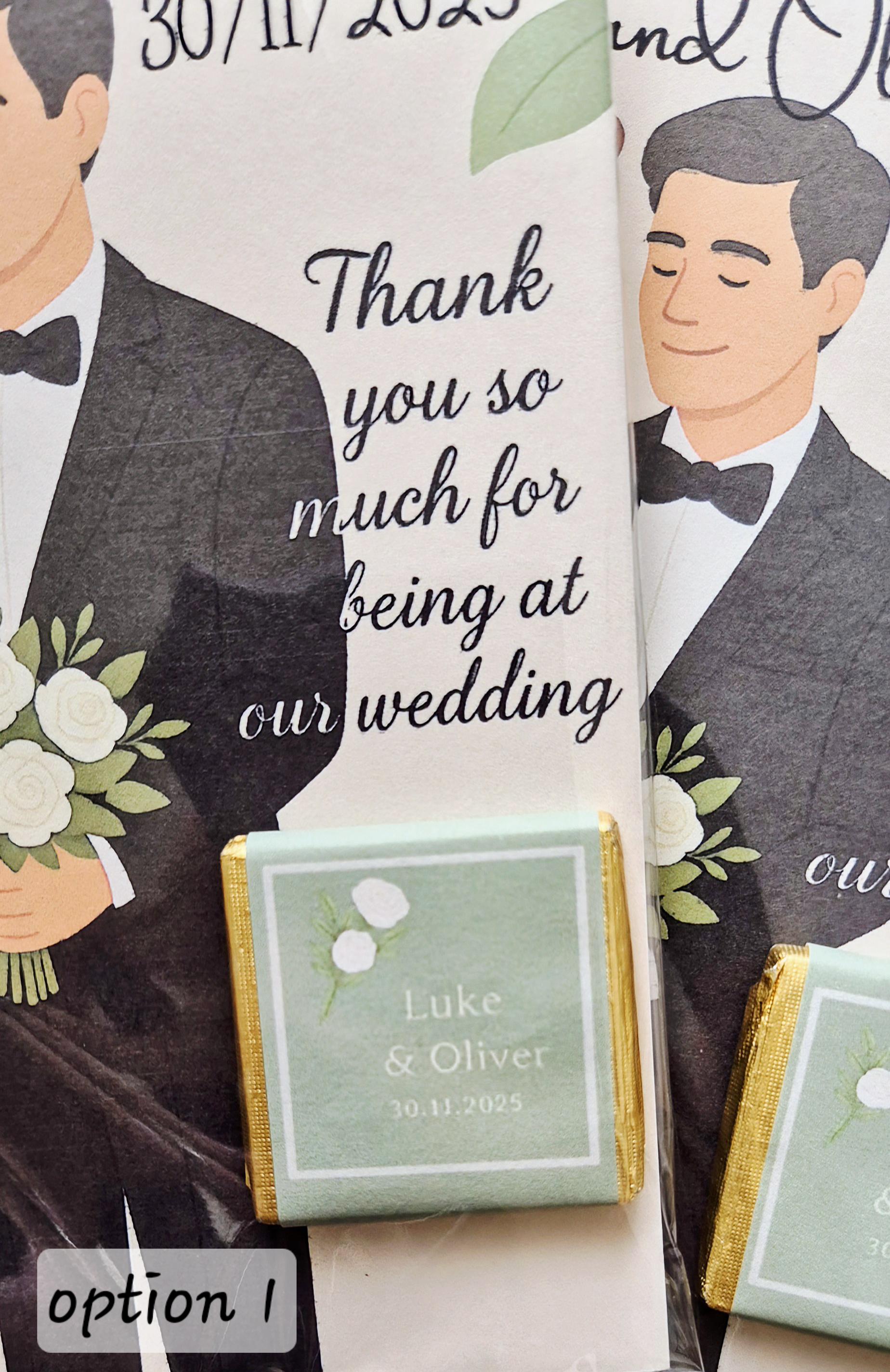 Chocolate Card personalised thank you wedding favours- Same sex marriage