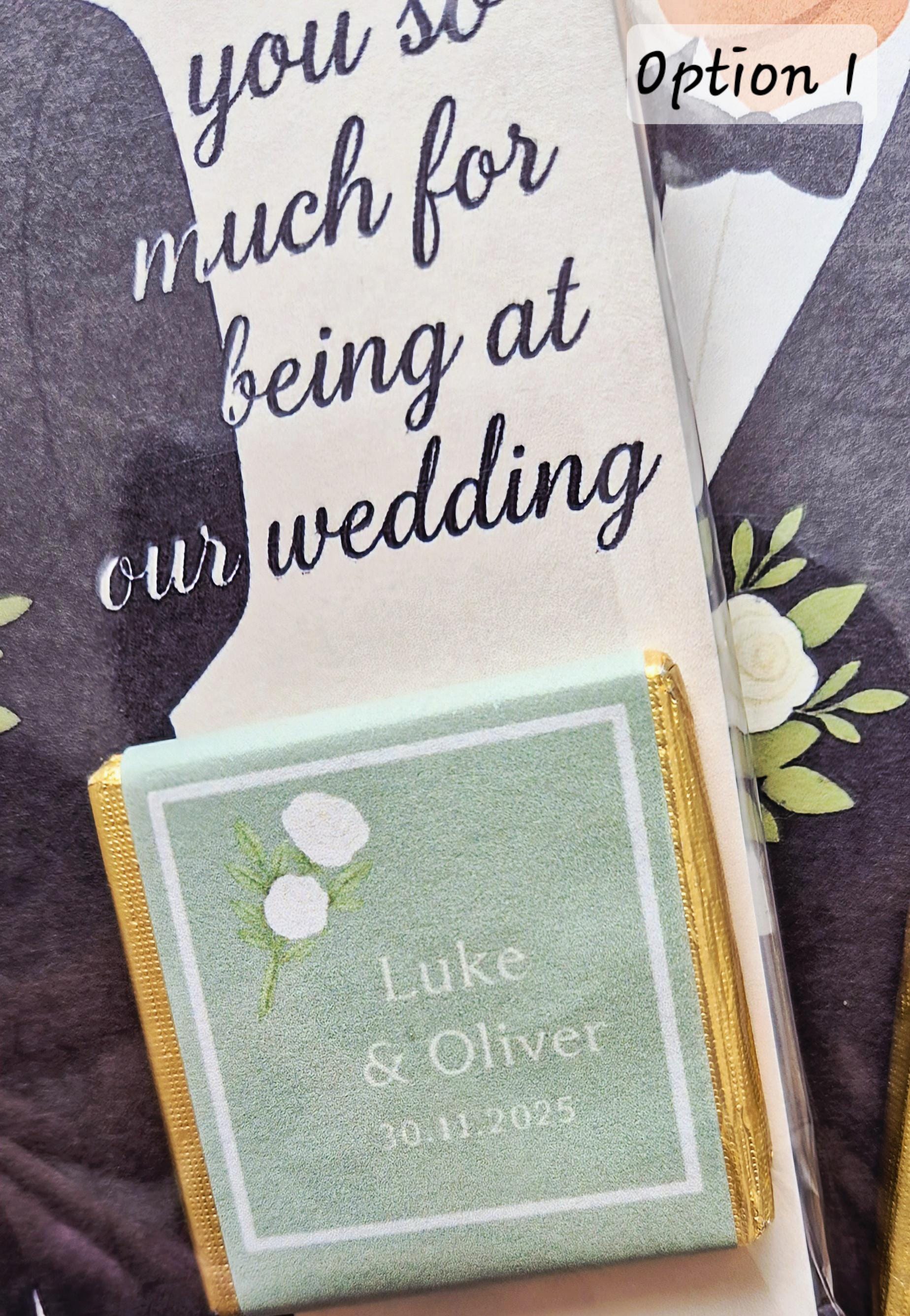 Chocolate Card personalised thank you wedding favours- Same sex marriage