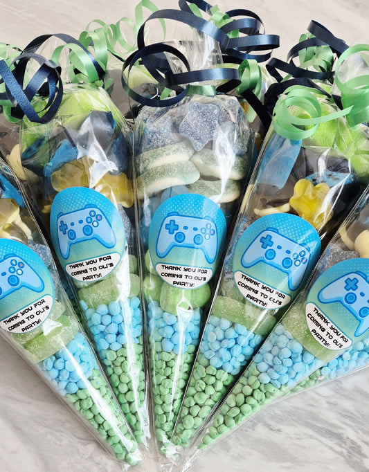 Gaming sweet cones- Party cones - Gaming inspired sweet cones- Gaming favours - Birthday- prefilled sweet cones - personalised cones