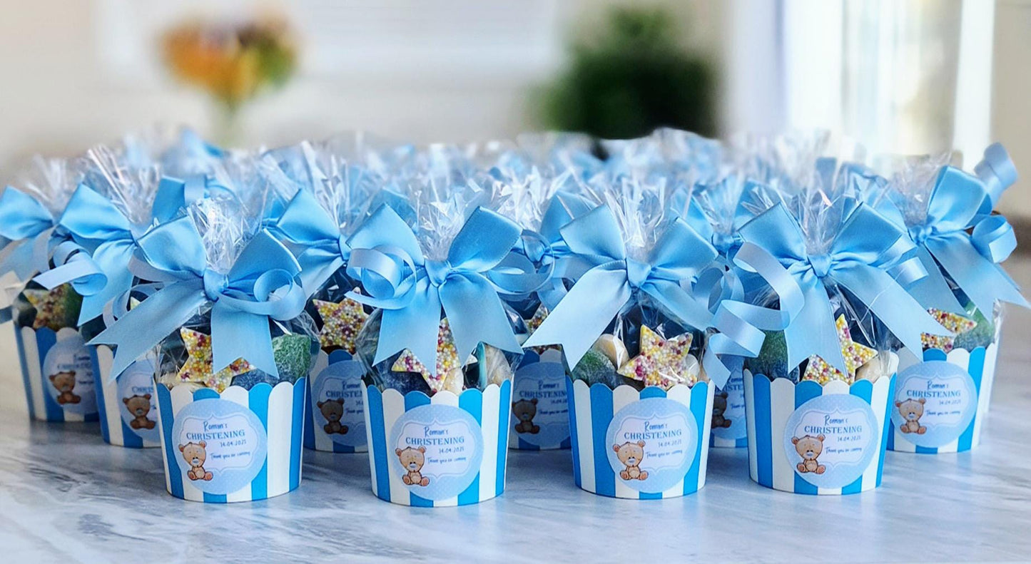 Personalized Christening Sweet Favors: Pink & Blue Candy Pots