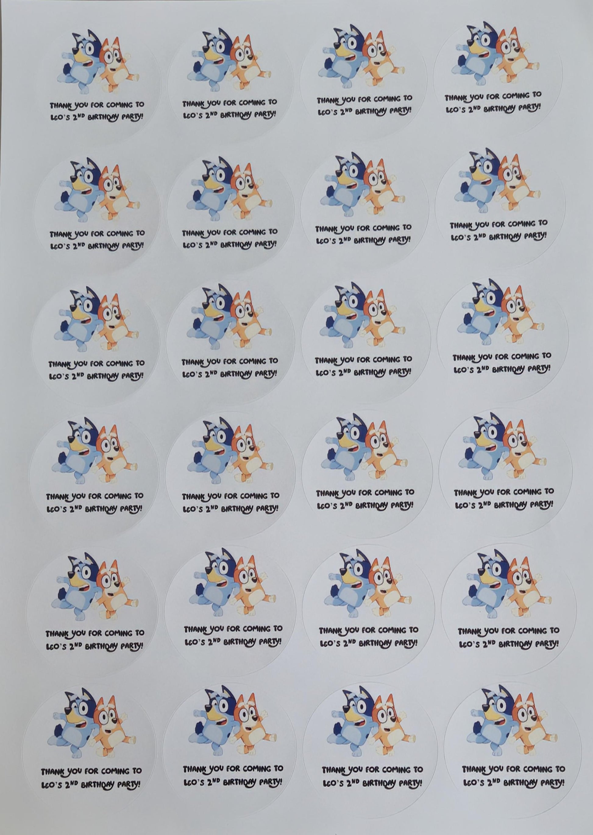Bluey inspired sticker- 24 Glossy Bluey-stickers- 45mm circular stickers a4 sheet - 24 in total