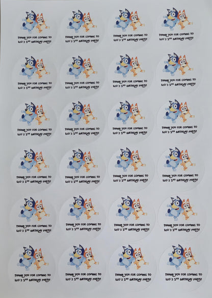 Bluey inspired sticker- 24 Glossy Bluey-stickers- 45mm circular stickers a4 sheet - 24 in total