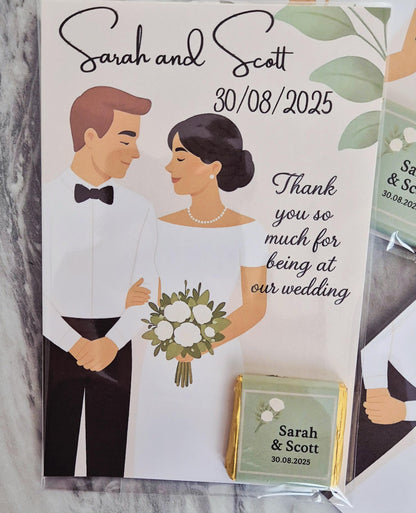 Chocolate Card personalised thank you wedding favours