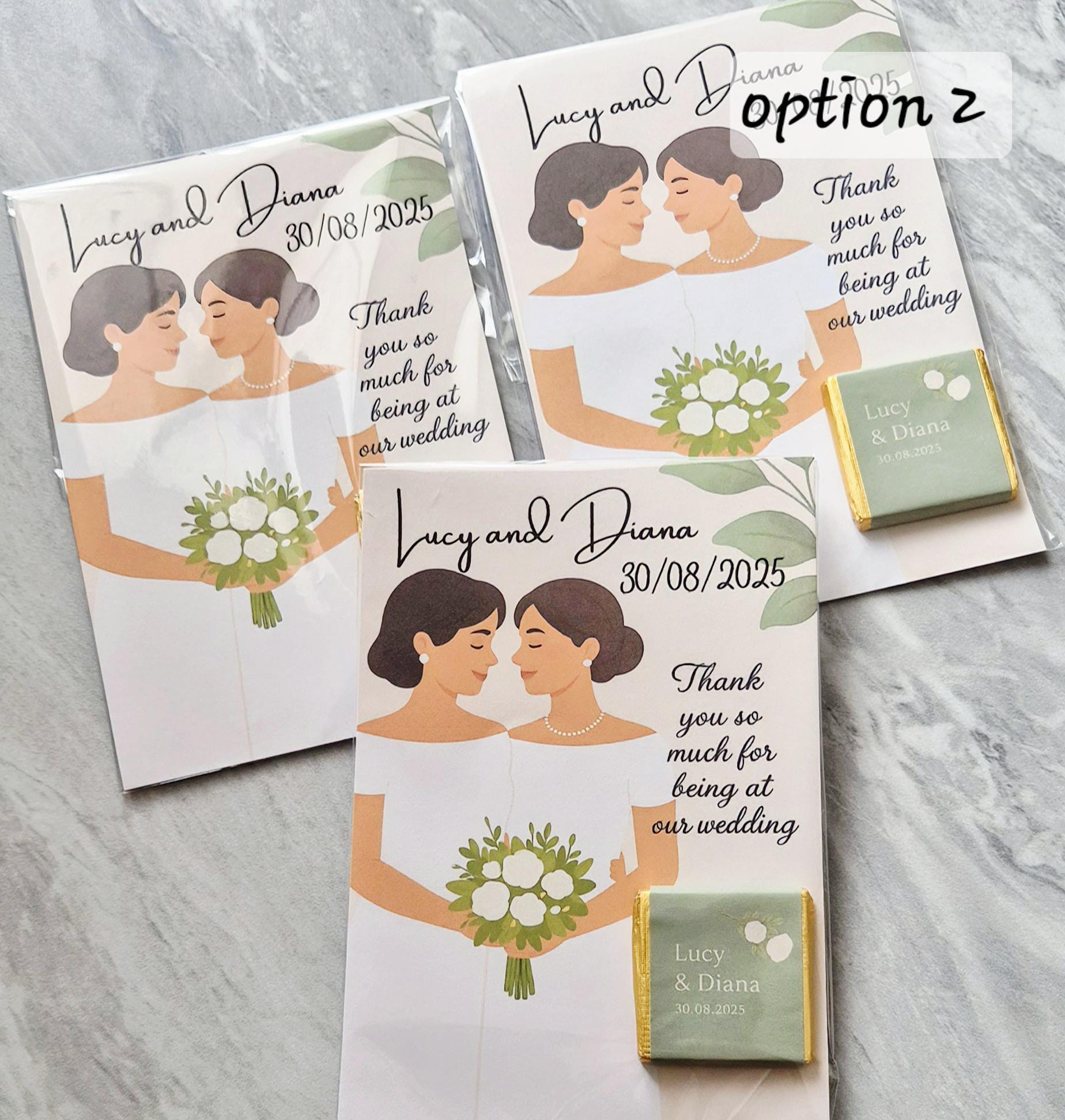 Chocolate Card personalised thank you wedding favours- Same sex marriage