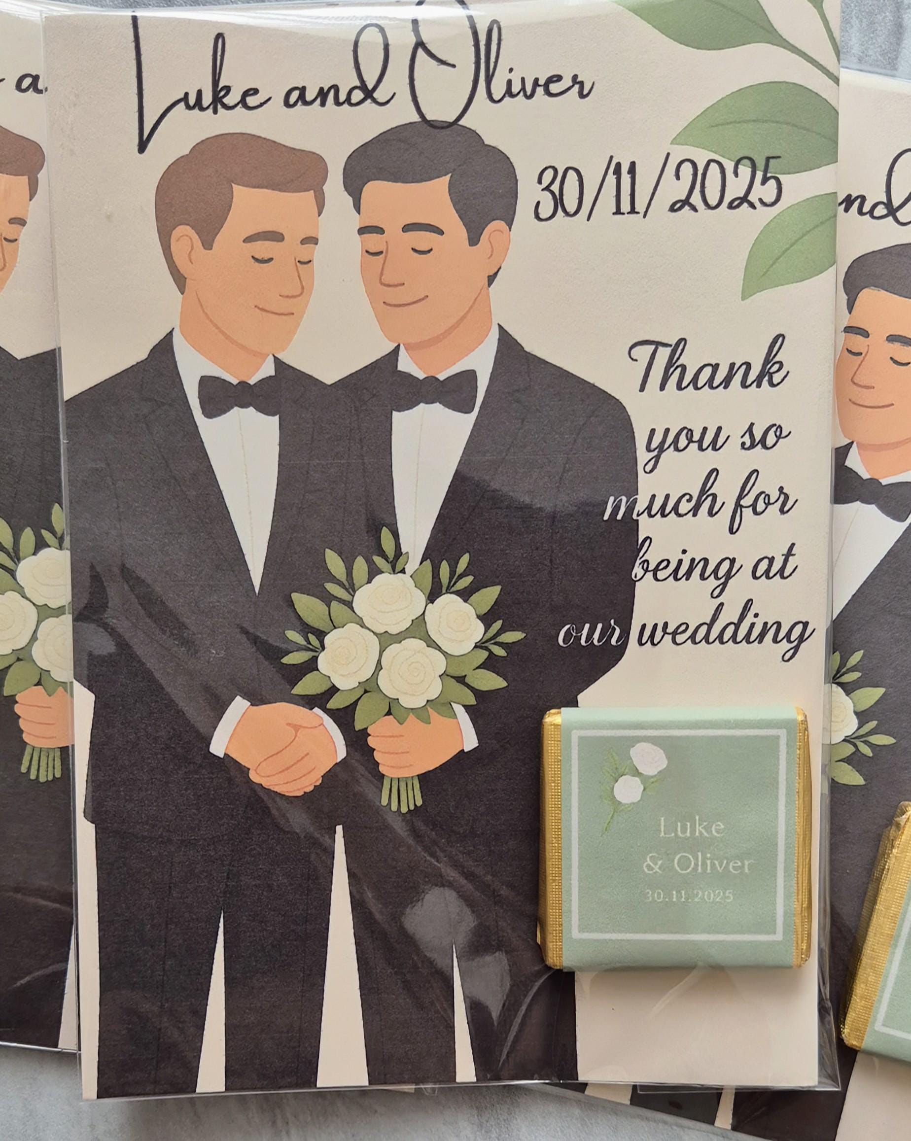 Chocolate Card personalised thank you wedding favours- Same sex marriage