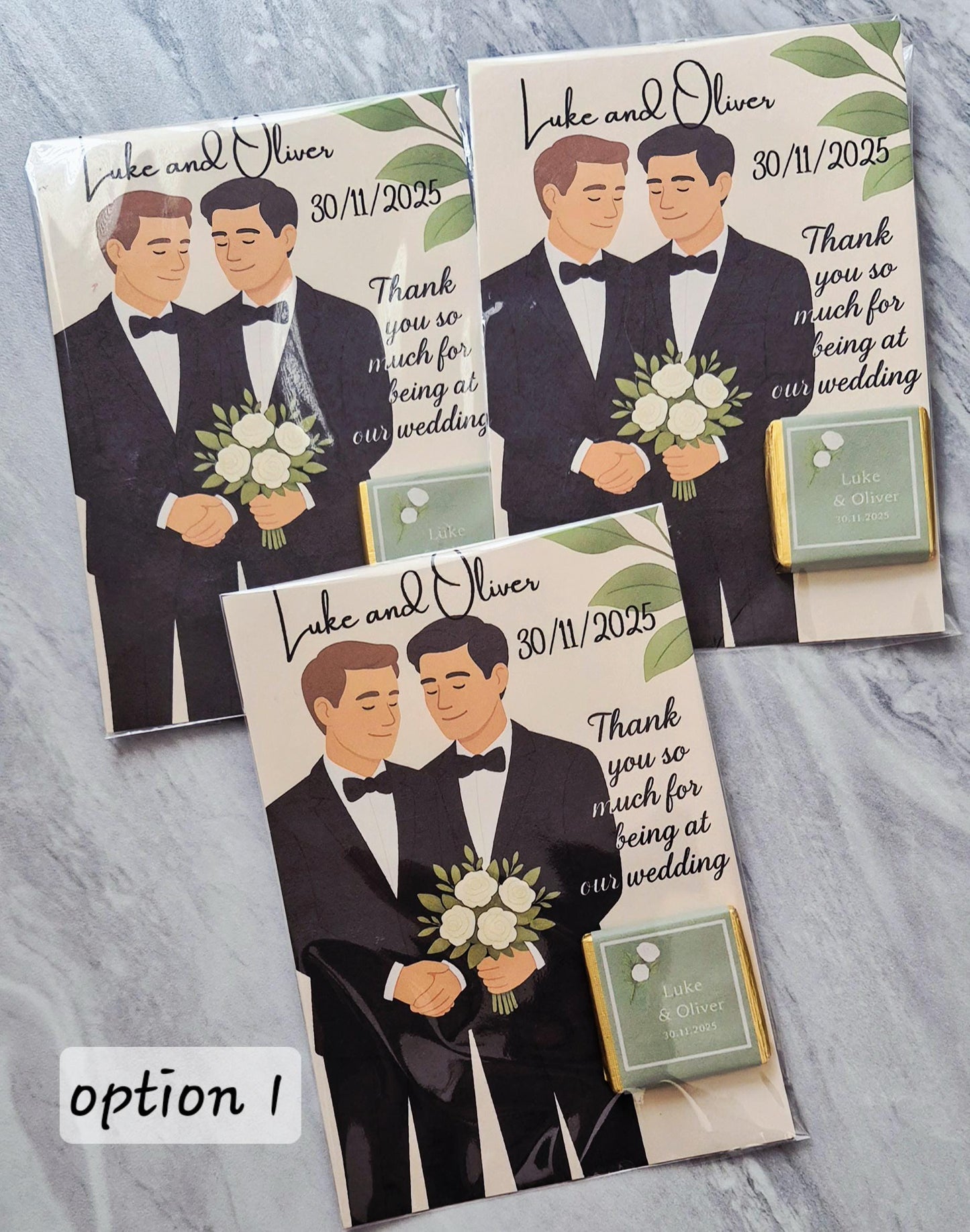 Chocolate Card personalised thank you wedding favours- Same sex marriage