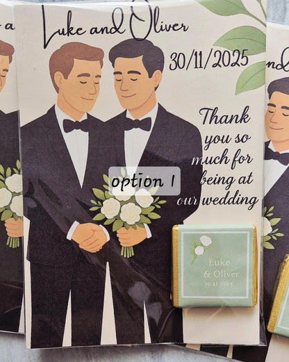 Chocolate Card personalised thank you wedding favours- Same sex marriage