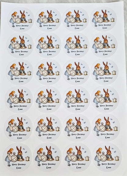 Peter rabbit -inspired stickers- 24 Glossy stitch stickers- 45mm circular stickers a4 sheet - 24 in total
