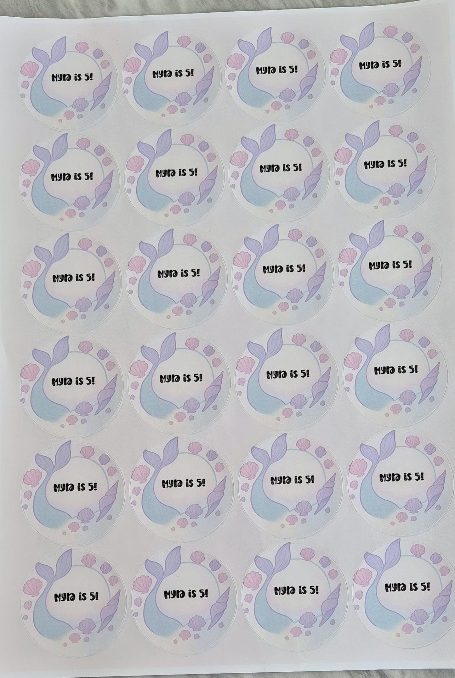 Mermaid inspired sticker- 24 Glossy Mermaid stickers- 45mm circular stickers a4 sheet - 24 in total