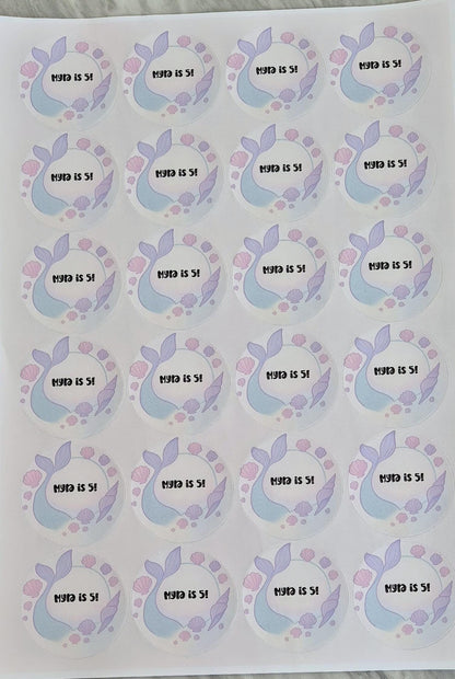 Mermaid inspired sticker- 24 Glossy Mermaid stickers- 45mm circular stickers a4 sheet - 24 in total