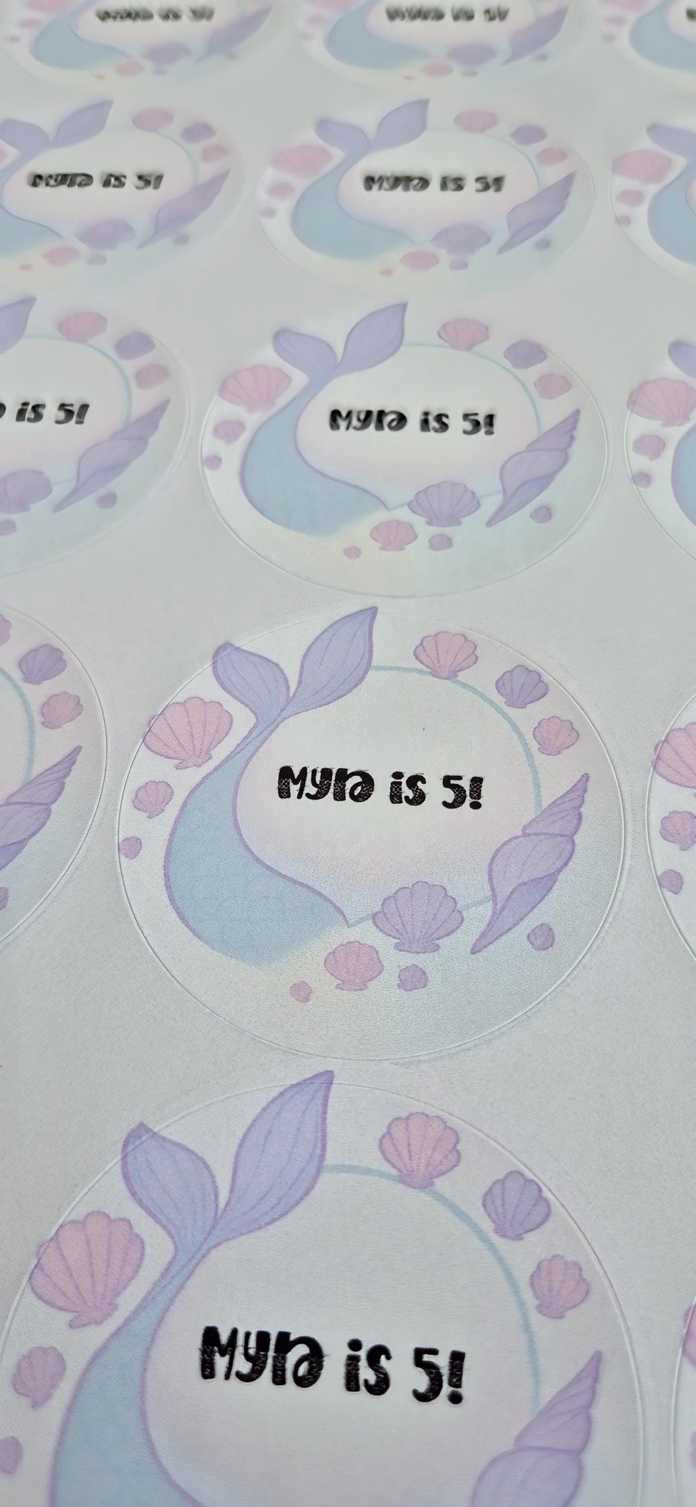 Mermaid inspired sticker- 24 Glossy Mermaid stickers- 45mm circular stickers a4 sheet - 24 in total