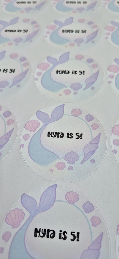 Mermaid inspired sticker- 24 Glossy Mermaid stickers- 45mm circular stickers a4 sheet - 24 in total