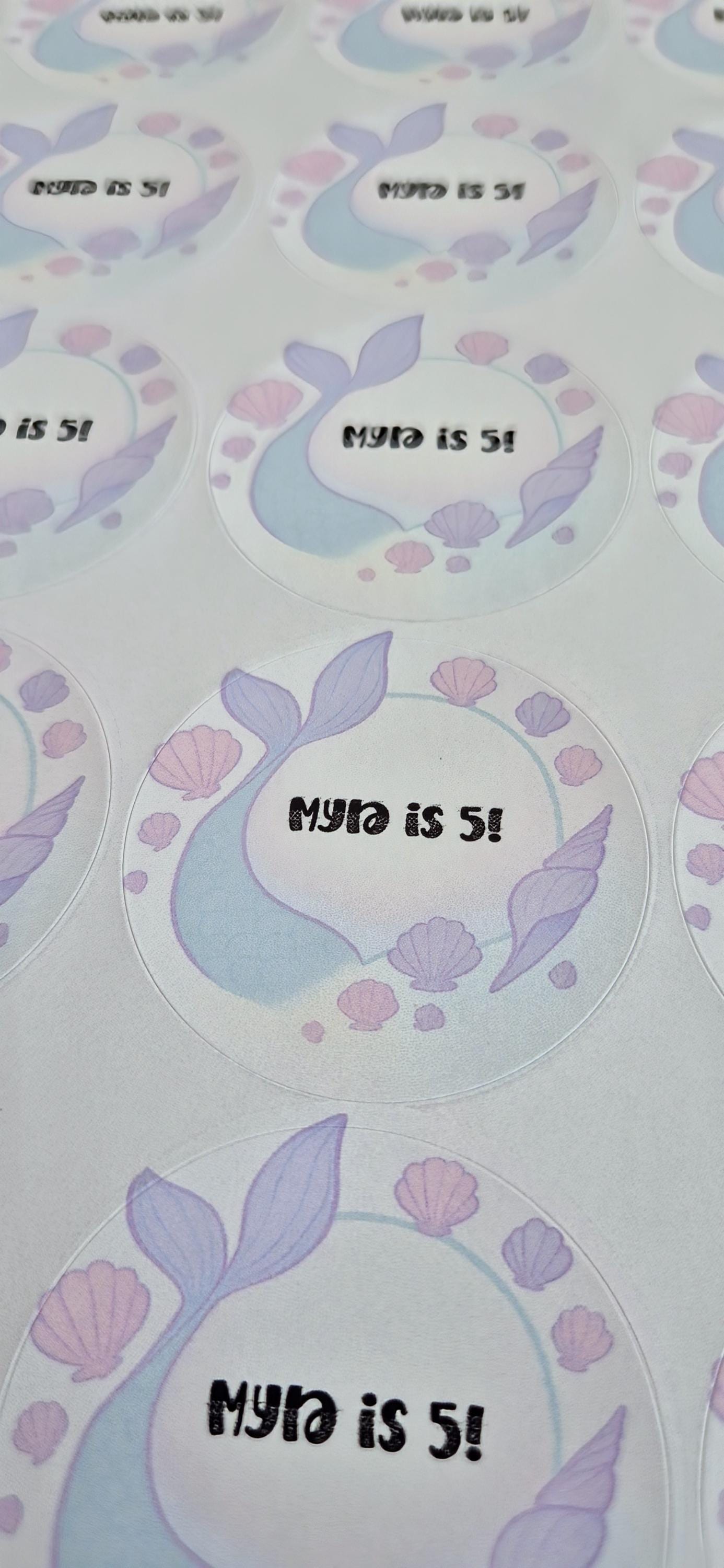 Glossy Mermaid Stickers: Party Favor Labels, 45mm (24/Sheet)