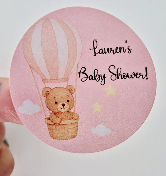 Baby shower stickers- 24 Glossy baby shower stickers- 45mm circular stickers a4 sheet - 24 in total