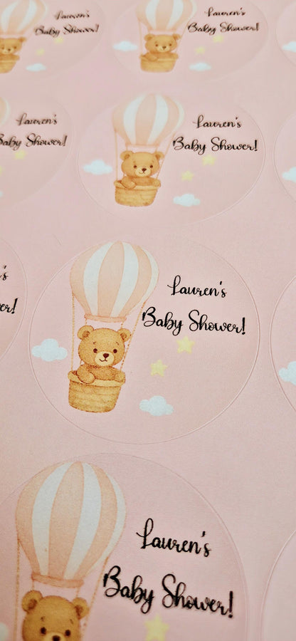 Baby shower stickers- 24 Glossy baby shower stickers- 45mm circular stickers a4 sheet - 24 in total