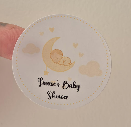 Baby shower stickers- 24 Glossy baby shower stickers- 45mm circular stickers a4 sheet - 24 in total