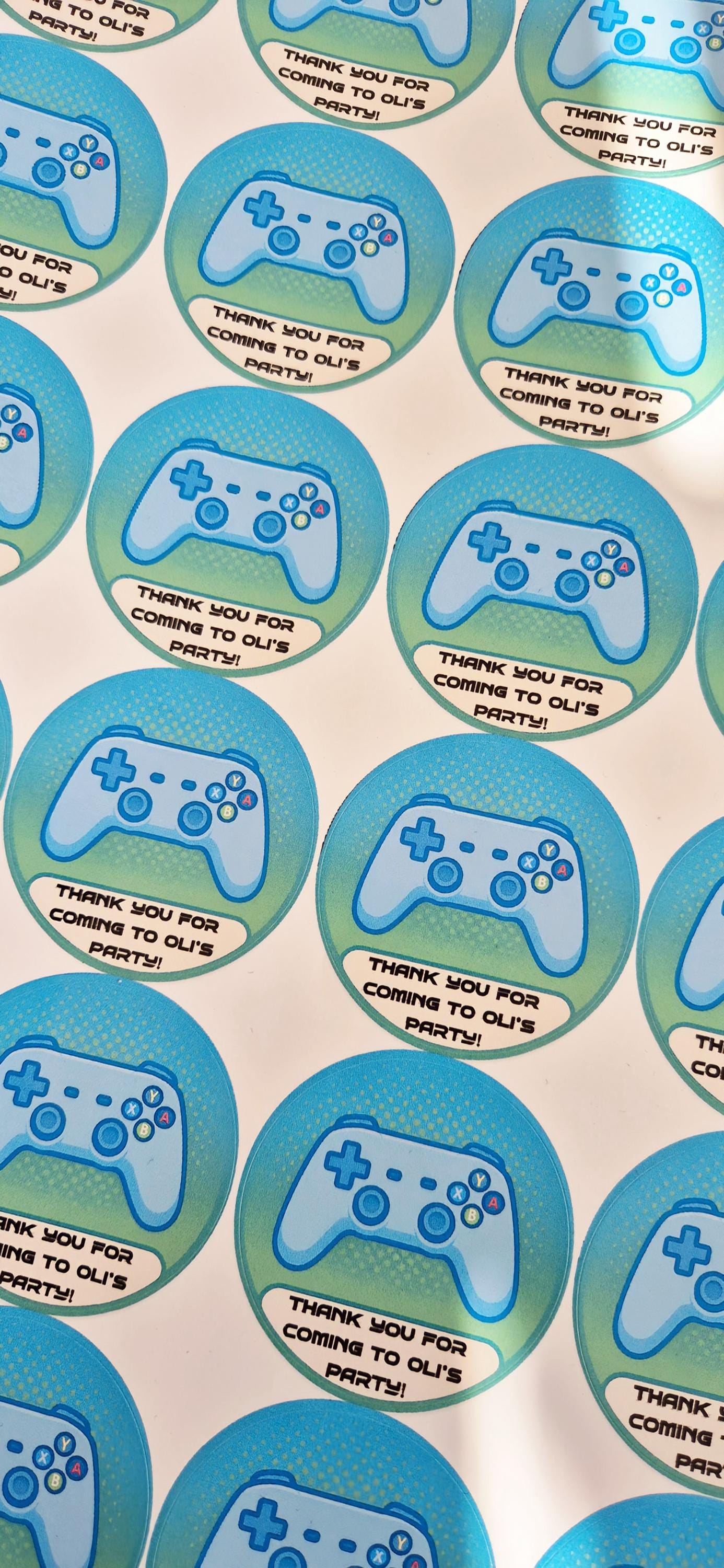 Gaming inspired stickers- Gaming themed 24 Glossy stickers- 45mm circular stickers a4 sheet - 24 in total