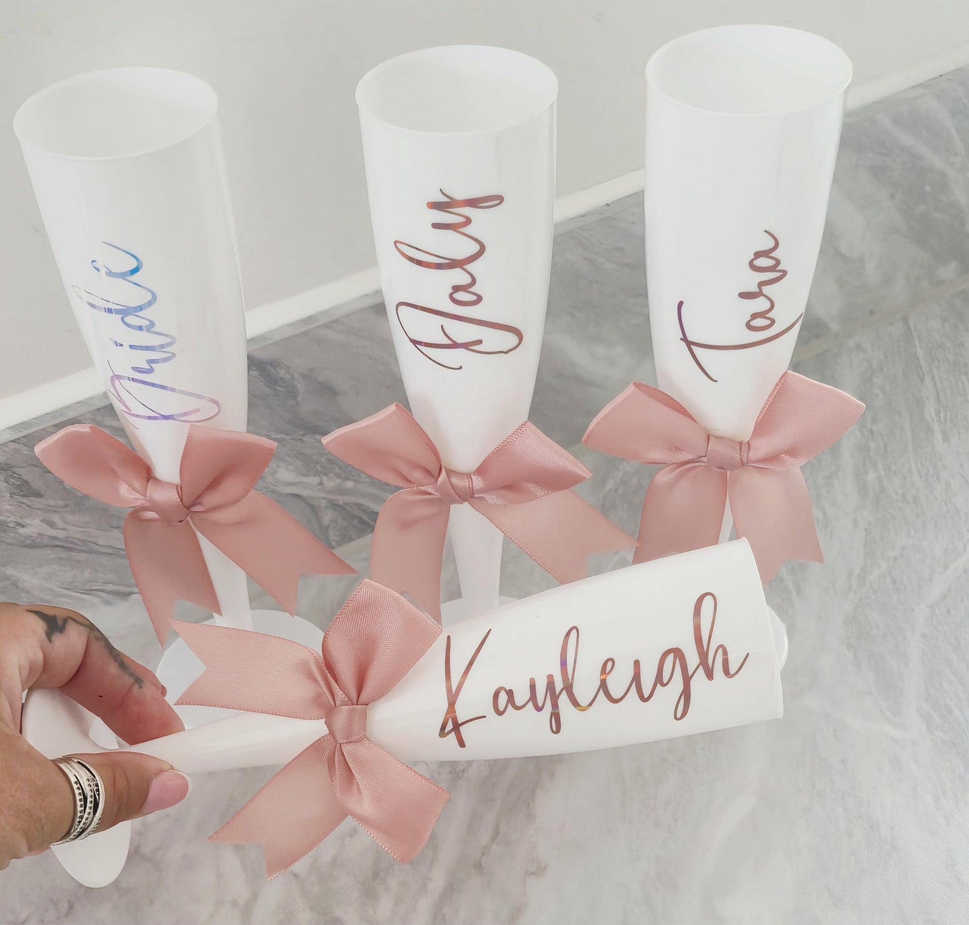 Personalised white Champage Flute- prom.gift- bridal gift- Hen party - Wedding - Plastic champange flutes