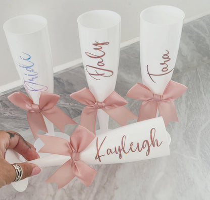 Personalised white Champage Flute- prom.gift- bridal gift- Hen party - Wedding - Plastic champange flutes