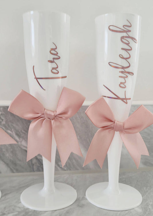 Personalised white Champage Flute- prom.gift- bridal gift- Hen party - Wedding - Plastic champange flutes