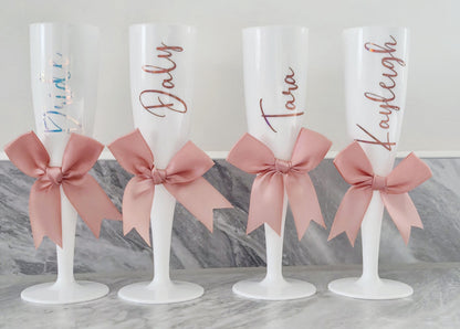 Personalised white Champage Flute- prom.gift- bridal gift- Hen party - Wedding - Plastic champange flutes